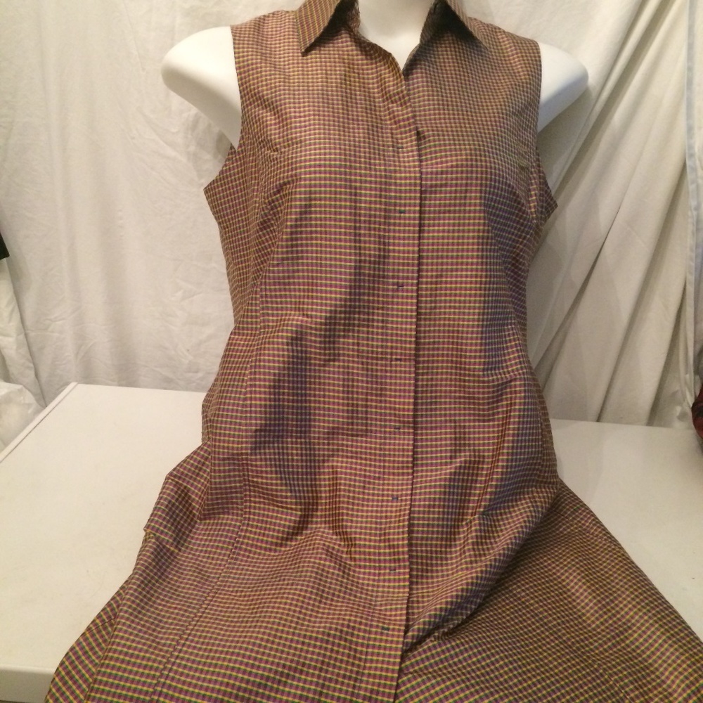 Barry Bricken  muli-color plaid Silk Dress 12 NWT